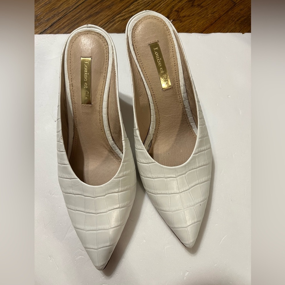 Louise et Cie White Textured Mules Kitten Heel